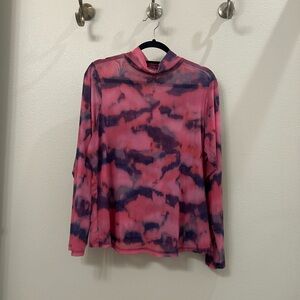 Anthropologie Pink and Purple Tie-Dye Long Sleeve Mesh Top